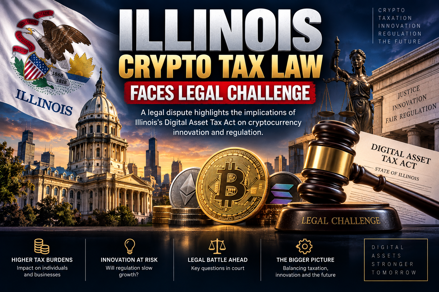 Illinois State Capitol building in Springfield, representing the state where the Digital Asset Tax Act faces a legal challenge